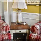 F13. One of a pair of matching side tables. 21”h x22”w x 26”d 